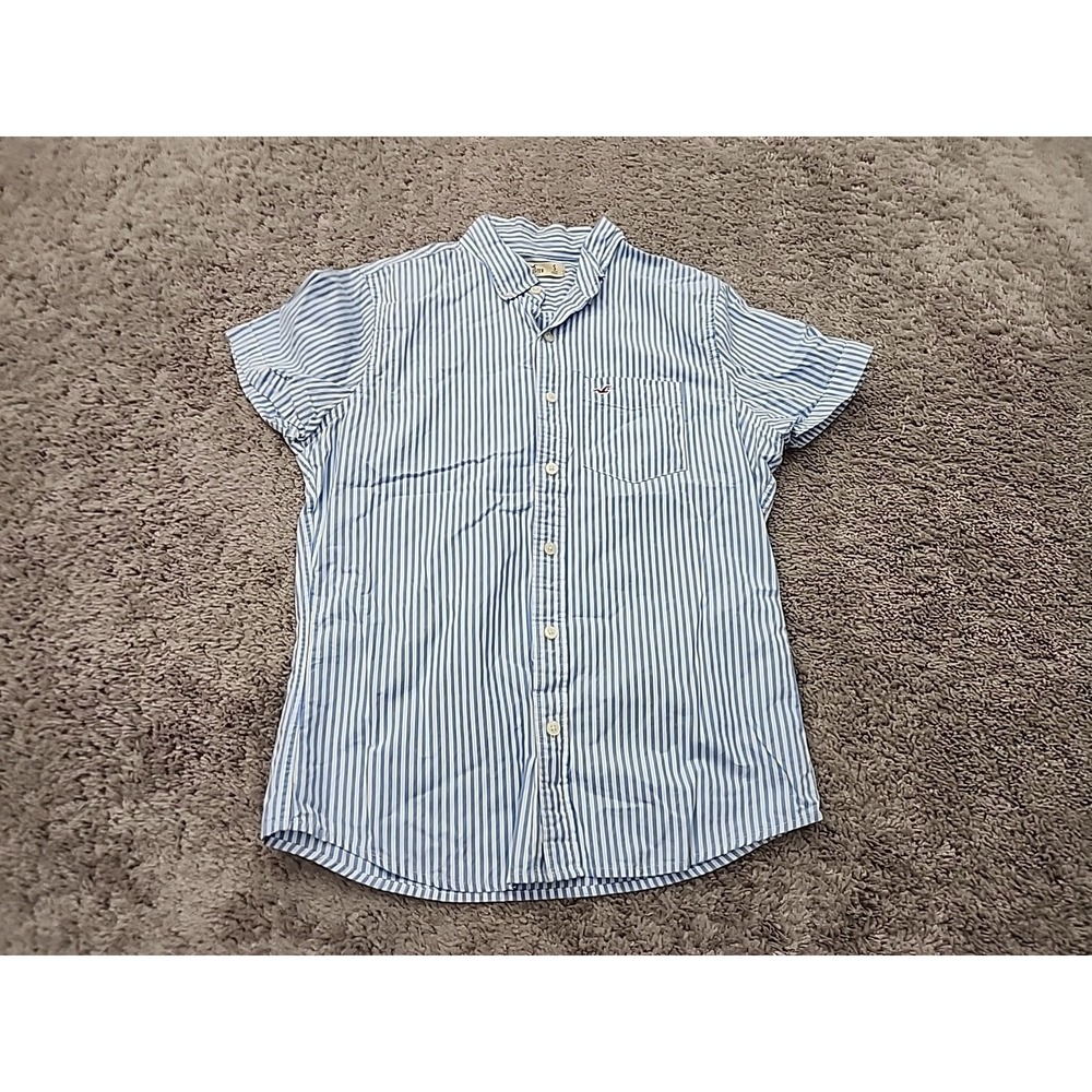 Hollister Button Up Shirt Mens S Blue Good Striped Preppy Casual Short Sleeve